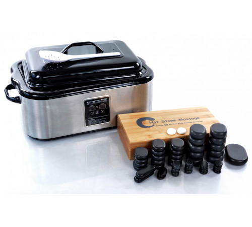 Нагреватель для камней HSH18+Набор массажных камней из базальта в коробке из бамбука (45шт.) H45TC2